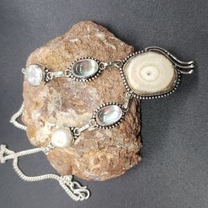 Agate Rainbow Topaz and Biwa Pearl Necklace